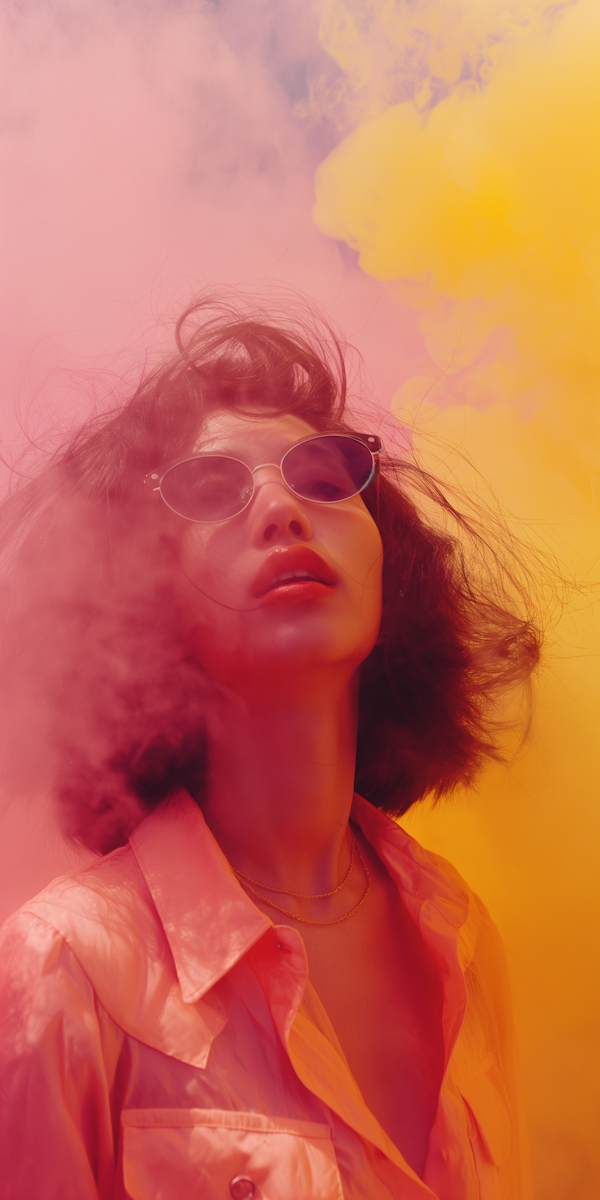 Dreamlike Portrait of Young Woman with Colorful Smoke