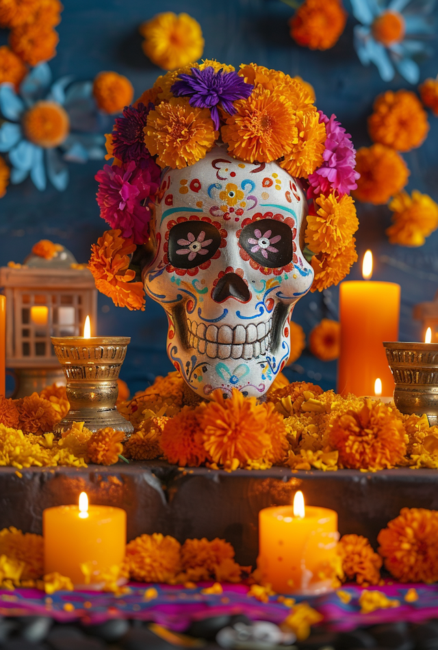 Day of the Dead Sugar Skull with Marigolds