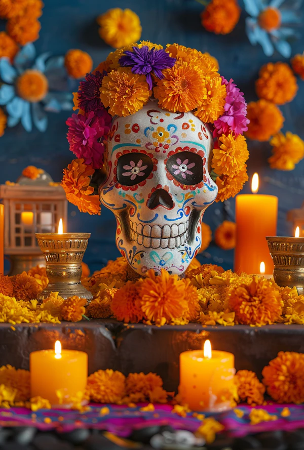 Day of the Dead Sugar Skull with Marigolds