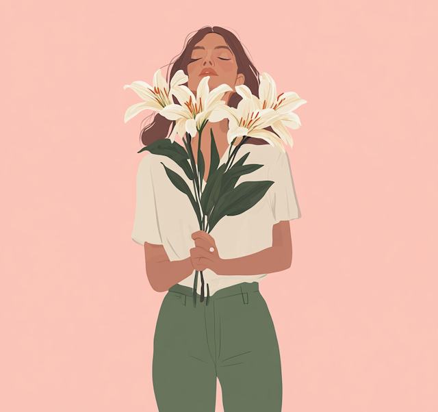 Serene Woman with White Lilies Illustration