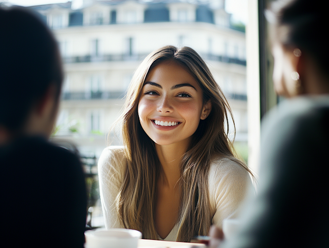 Woman Smiling at Café