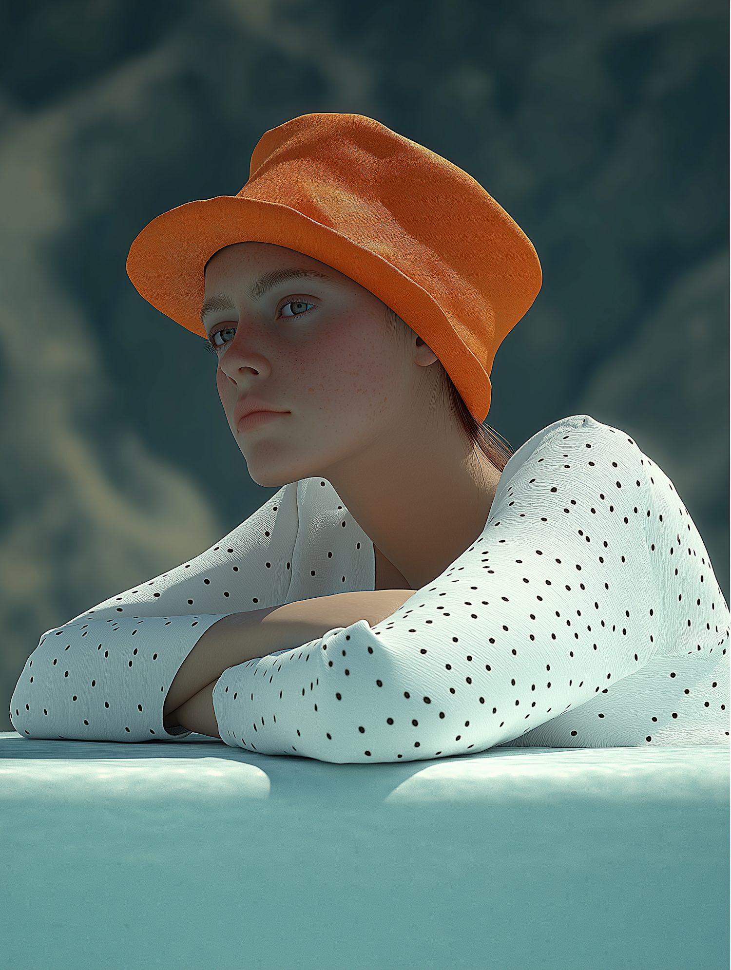 Contemplative Young Person with Orange Hat