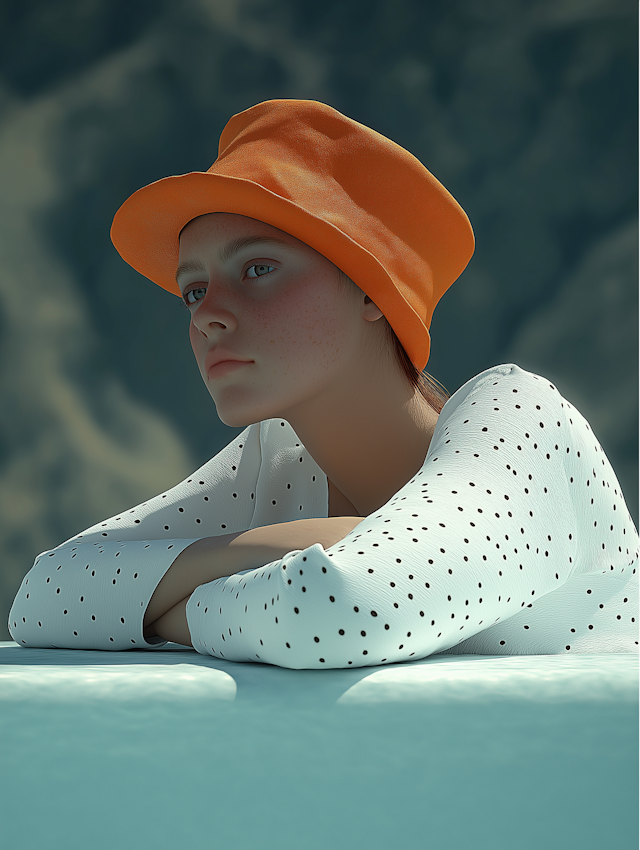 Contemplative Young Person with Orange Hat