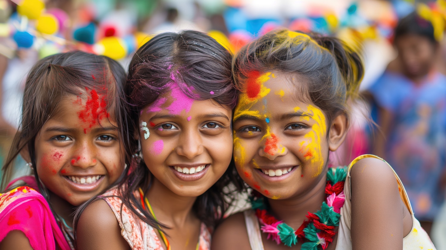 Festive Celebration of Holi with Joyful Young Girls