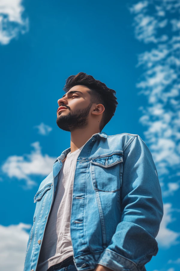 Contemplative Young Man Against Blue Sky