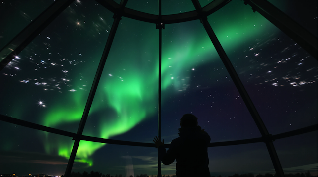 Northern Lights through Glass Dome