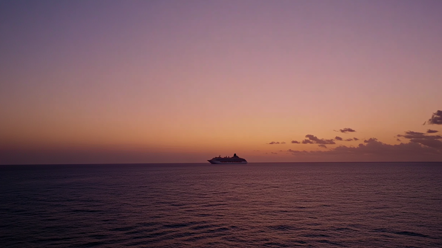 Serene Ocean Sunset with Cruise Ship