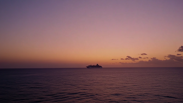 Serene Ocean Sunset with Cruise Ship