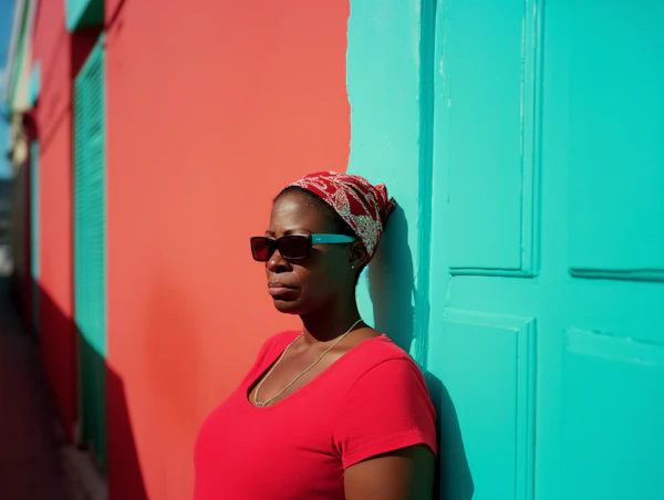 Contemplative Silhouette in Coral and Turquoise