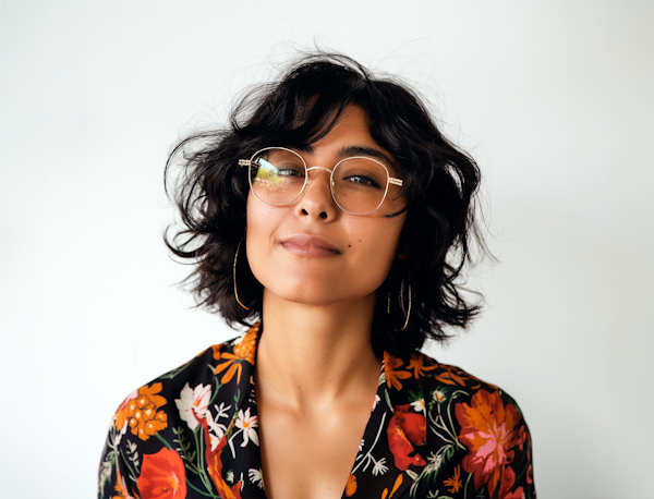 Woman with Floral Shirt and Glasses