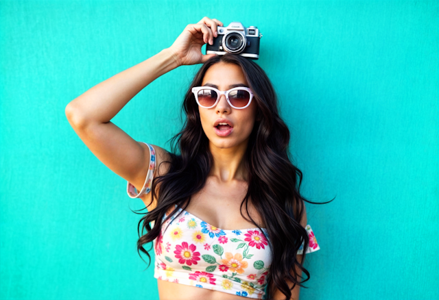 Playful Woman with Vintage Camera