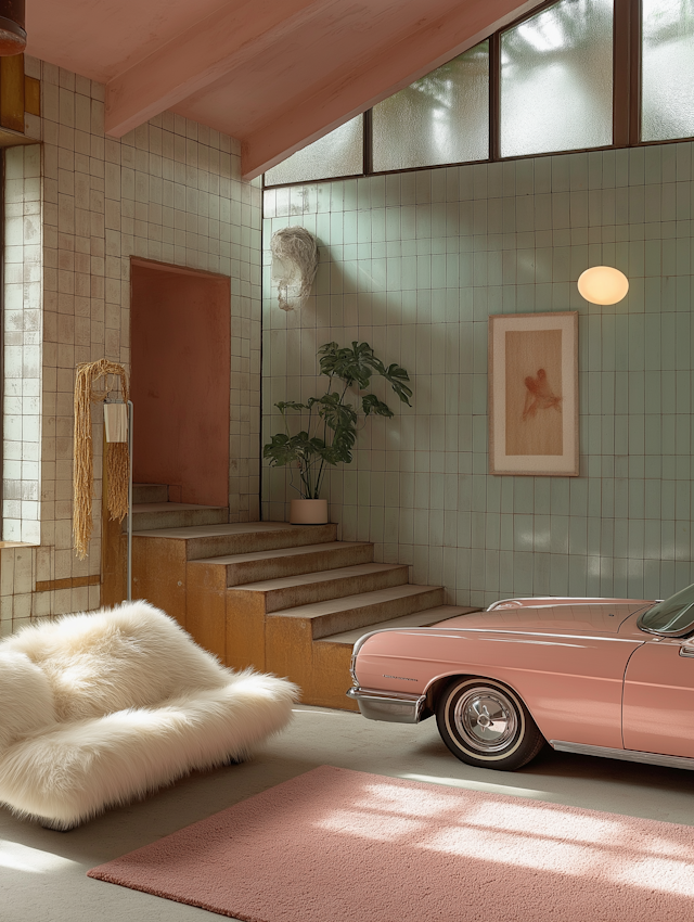 Retro Interior with Vintage Car