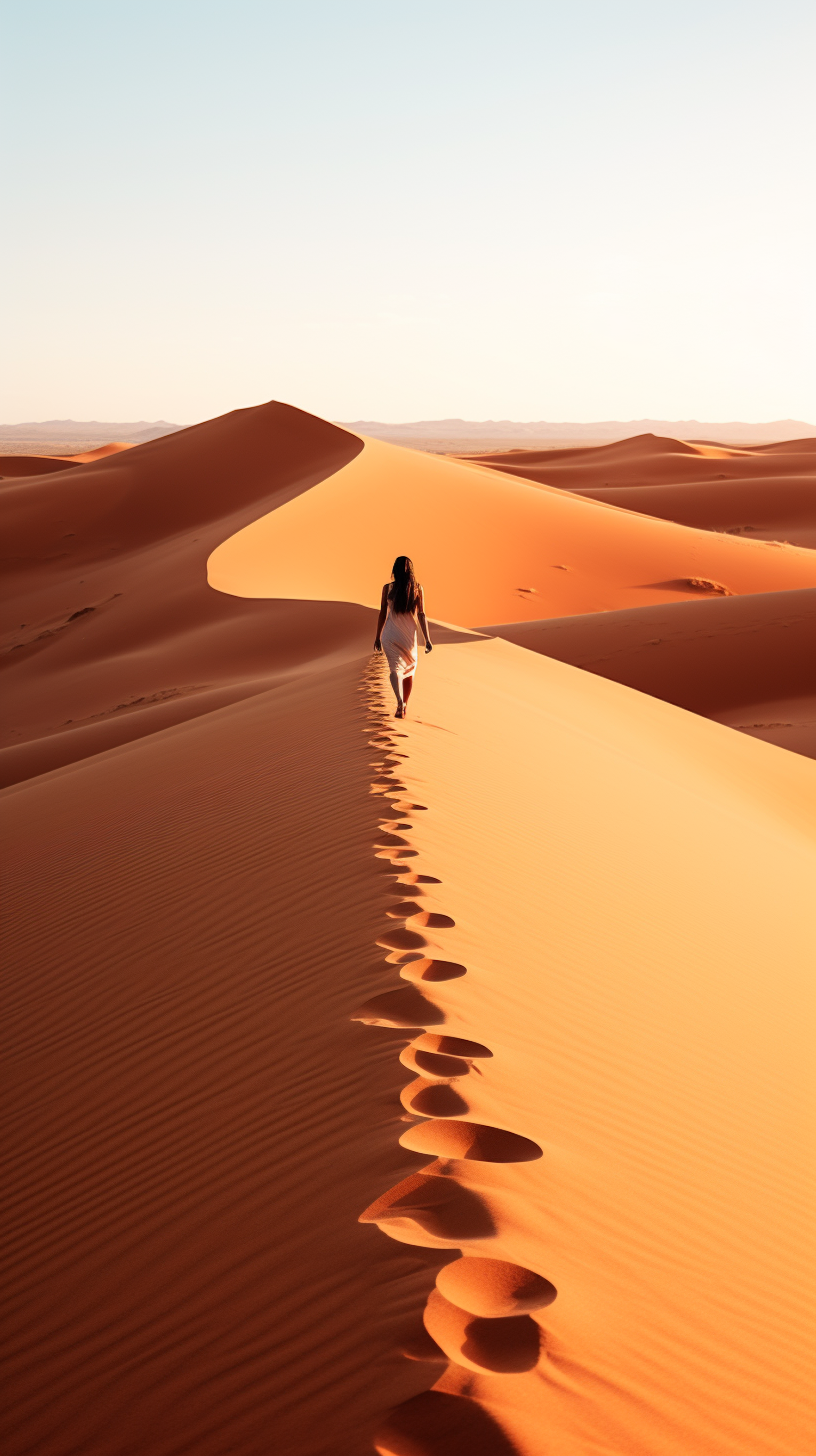 Solitary Trek Across the Crest of Sunrise Dunes