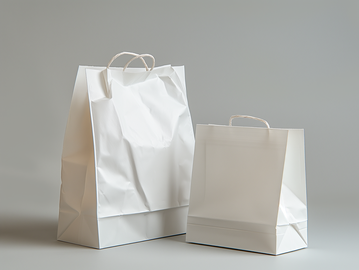 White Shopping Bags on Grey Background