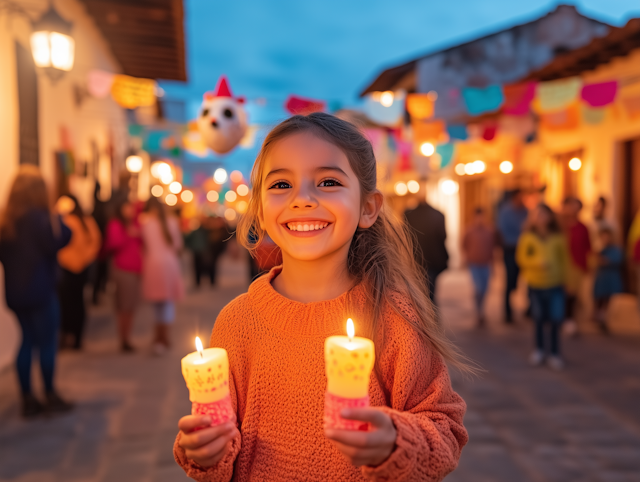 Joyful Girl with Candles