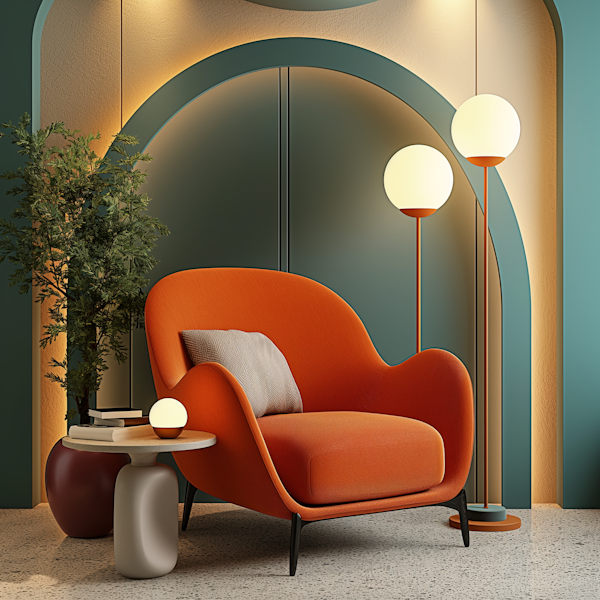 Modern and Cozy Living Room with Orange Armchair