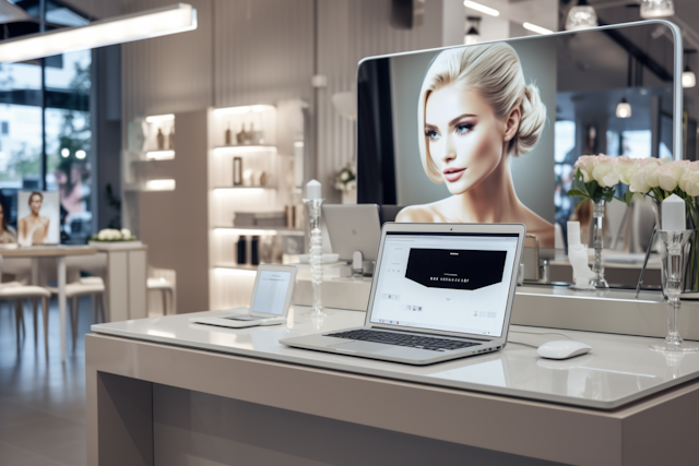 Elegant Creative Workspace with Apple Tech and Fashion Imagery