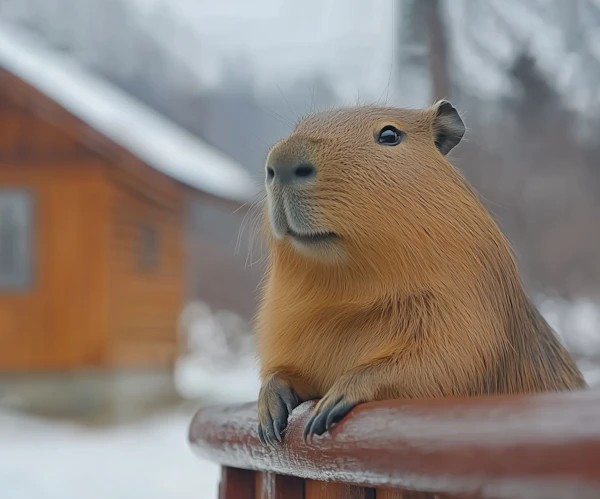 Capybara in Snowy Scene