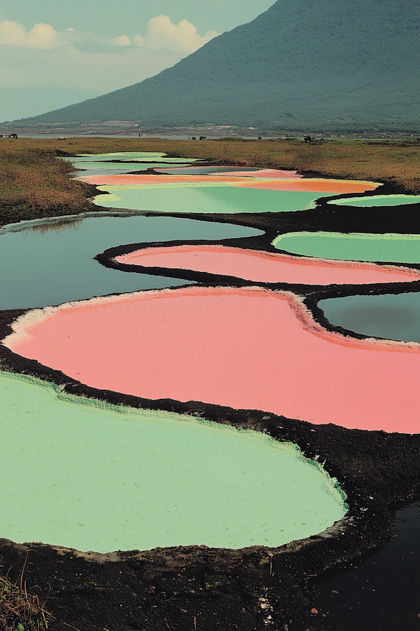 Vibrant Multicolored Pools in Natural Landscape