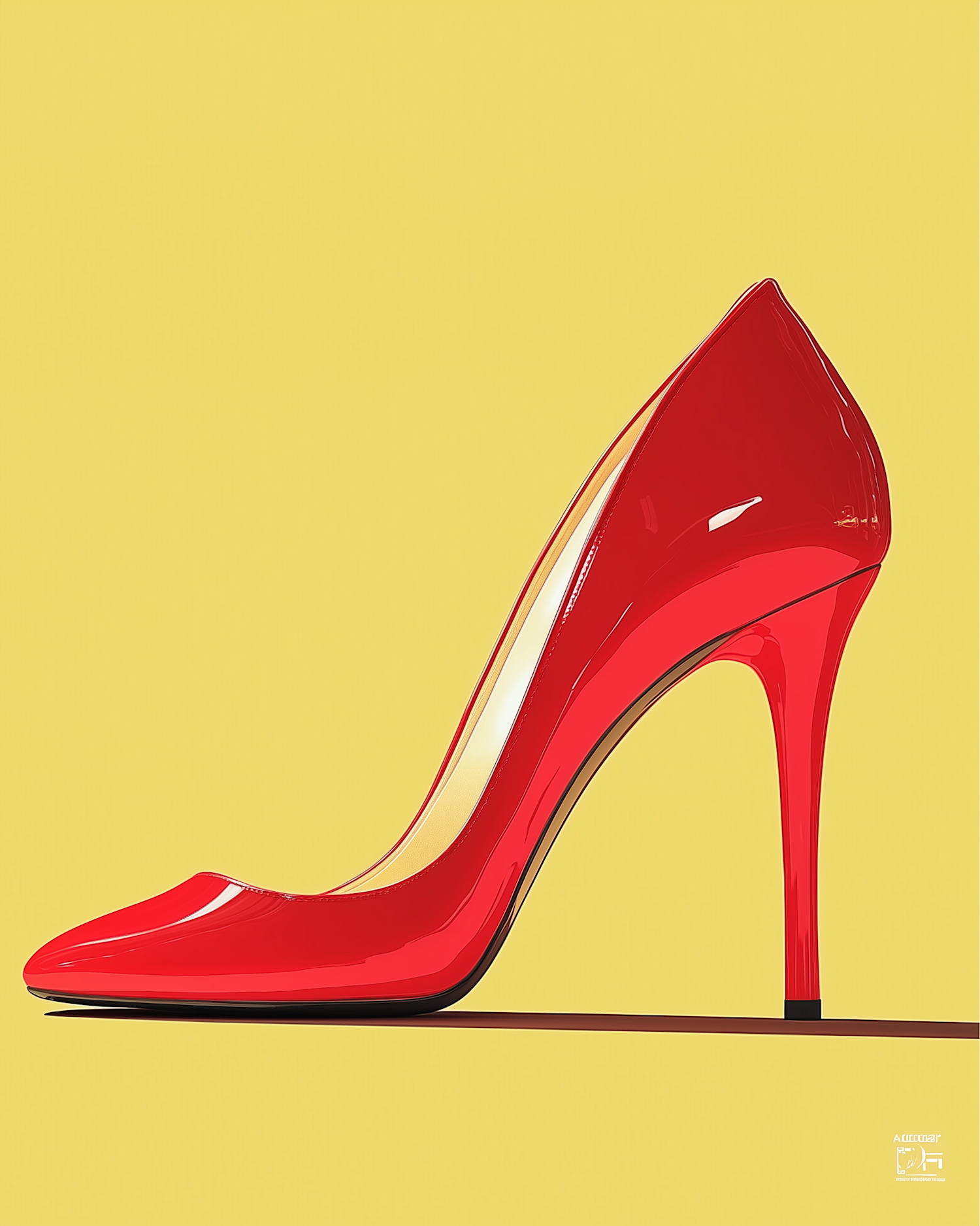 Red High-Heeled Shoe on Yellow Background