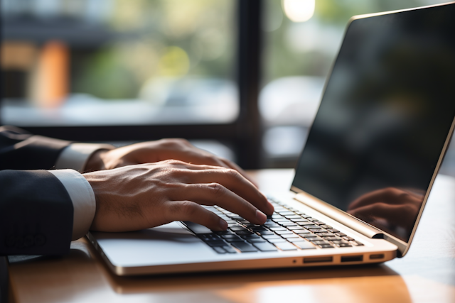 Professional Typing at Laptop