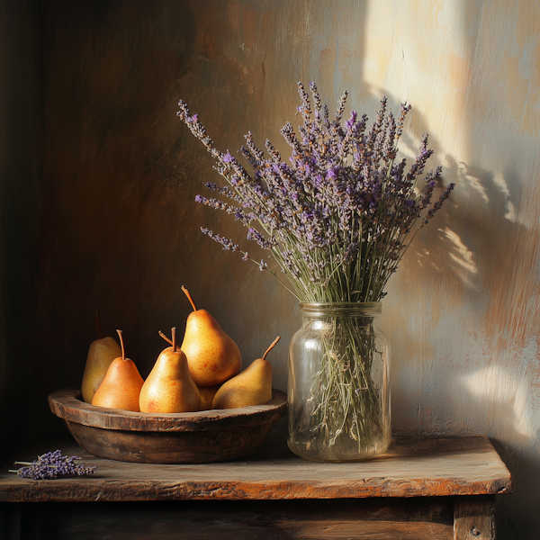 Rustic Still Life with Pears and Lavender