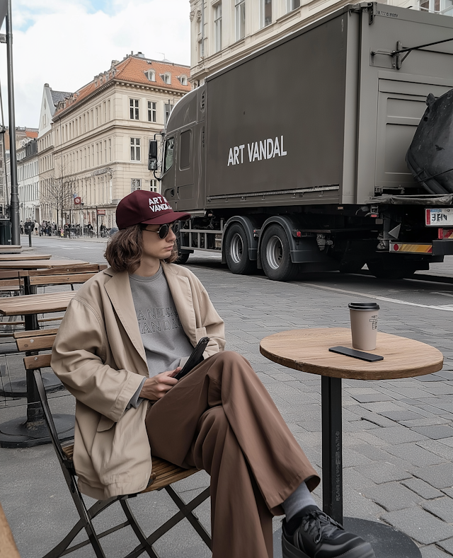 Person at Outdoor Café with ART VANDAL Truck