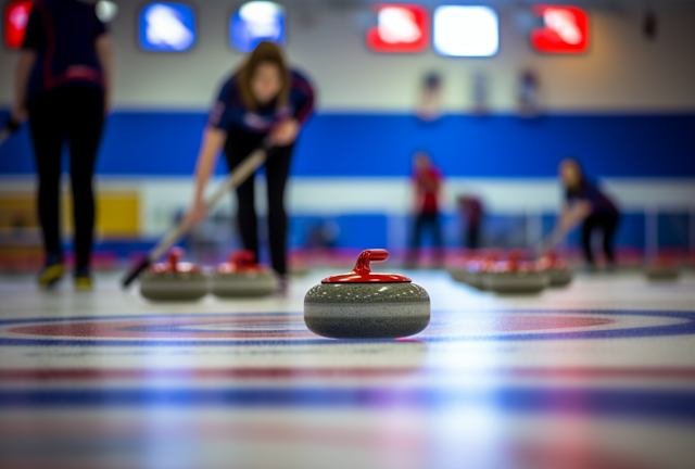 Ice-Level View of Curling Action