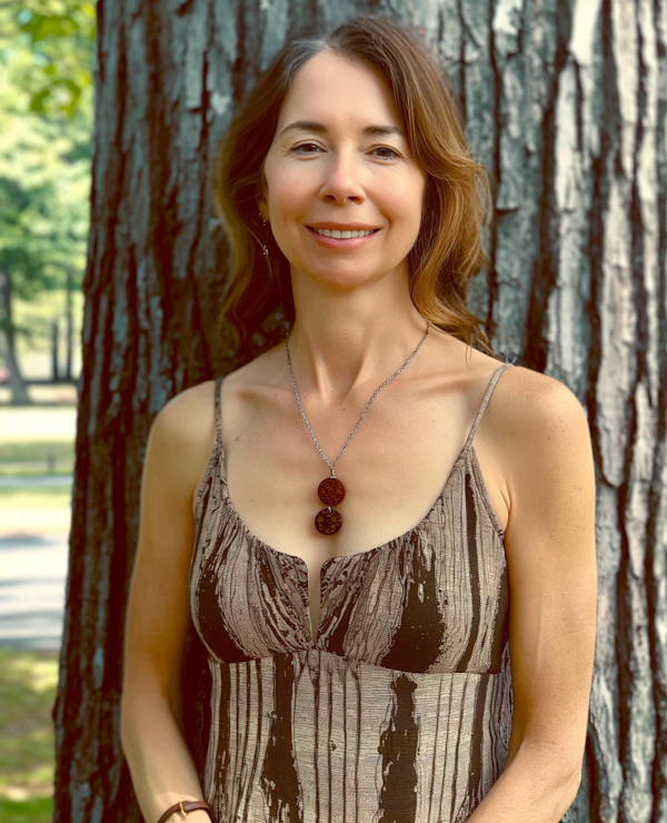 Woman in front of Tree Background