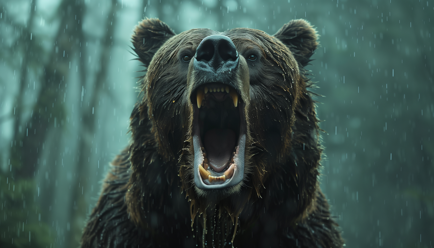 Aggressive Bear in Rain