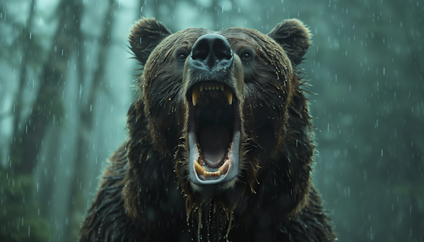 Aggressive Bear in Rain
