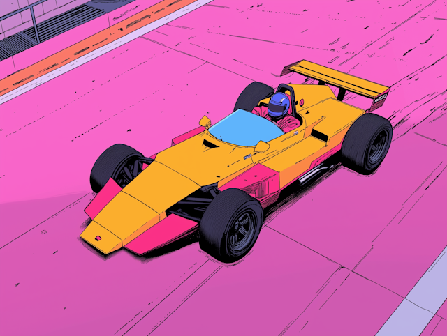 Stylized Racing Car on Vibrant Pink Road