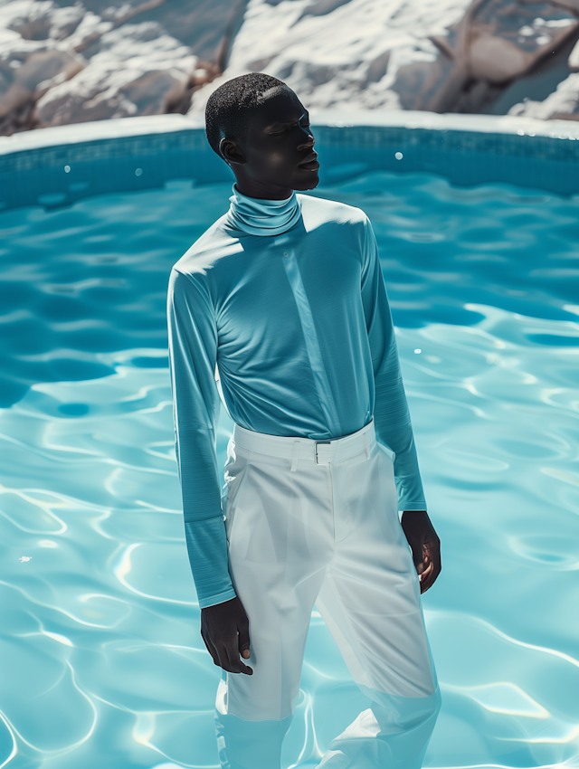 Man in Formal Wear in Swimming Pool