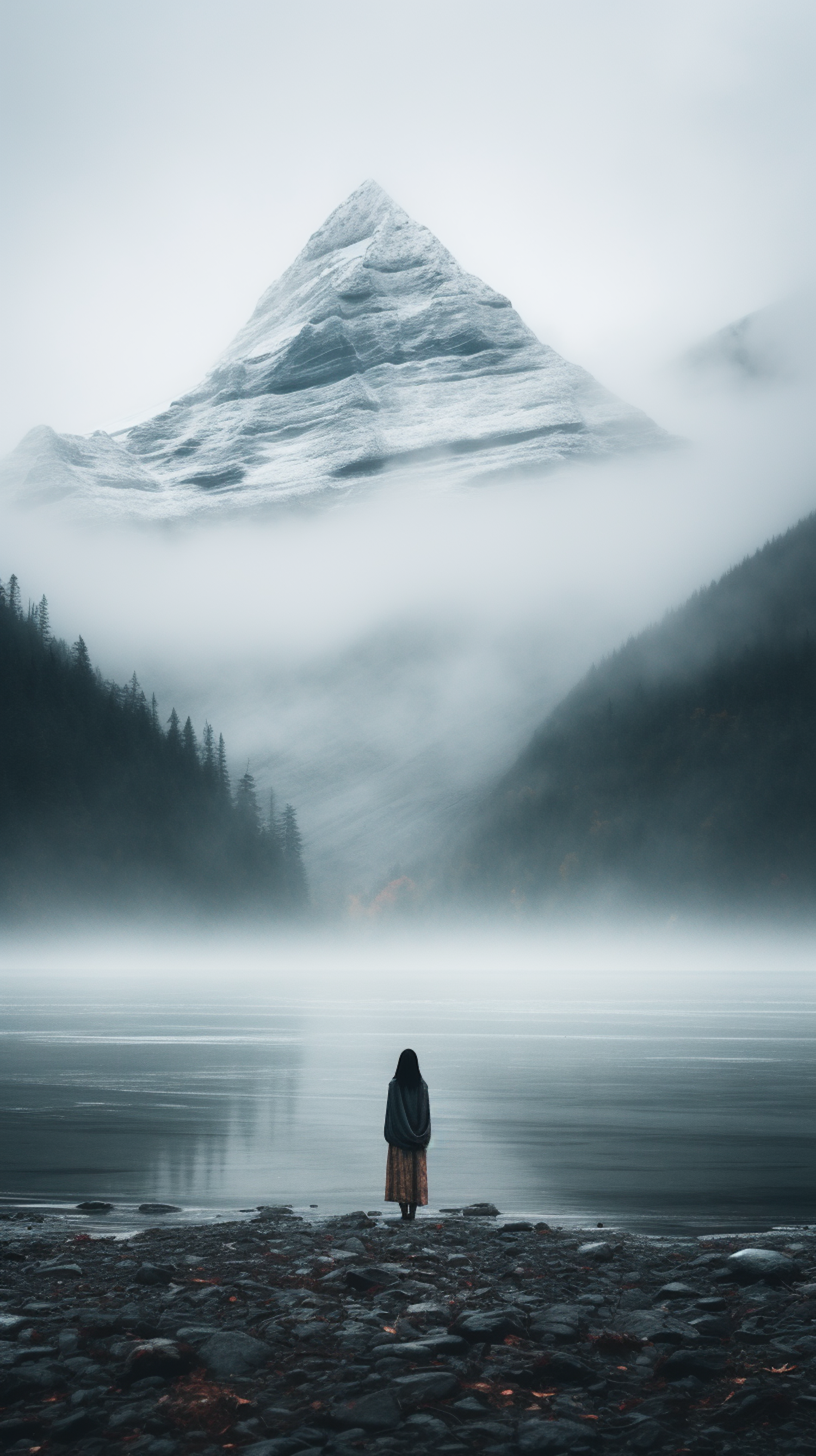 Contemplation at the Misty Mountain Shore