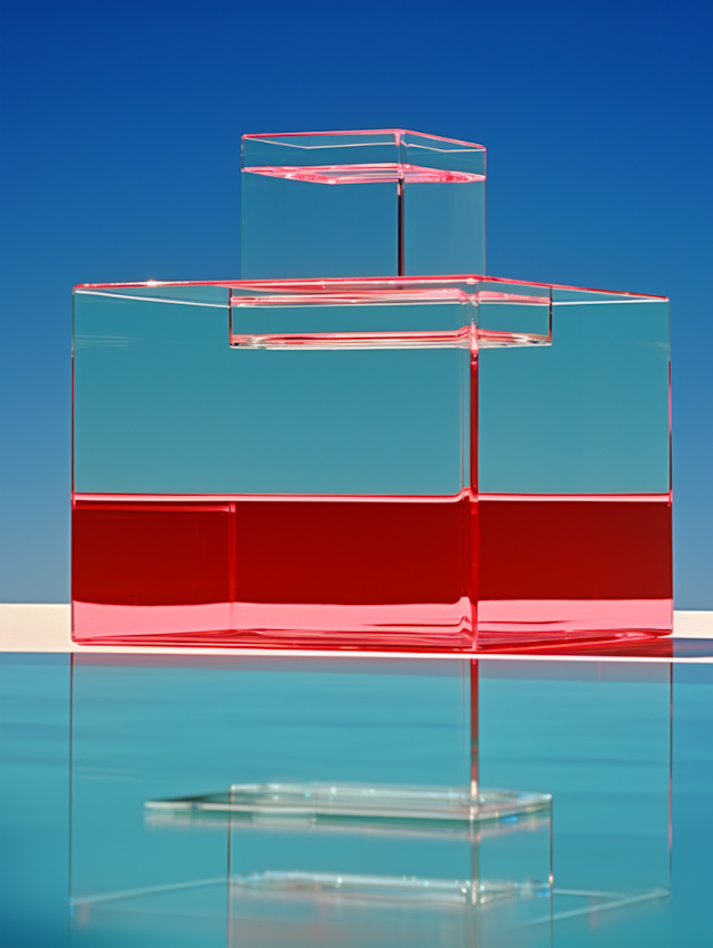 Red and Clear Acrylic Blocks Against Blue Sky