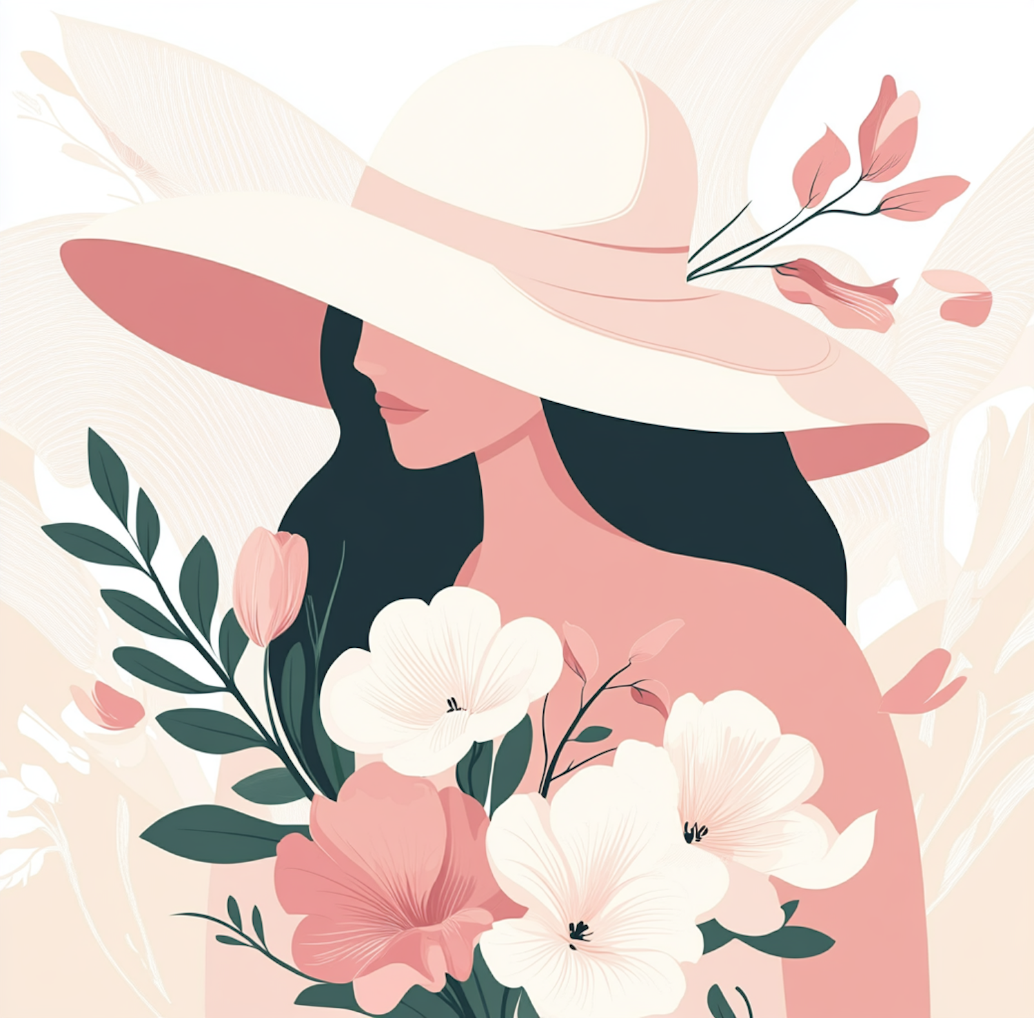 Mysterious Woman in Nature Illustration