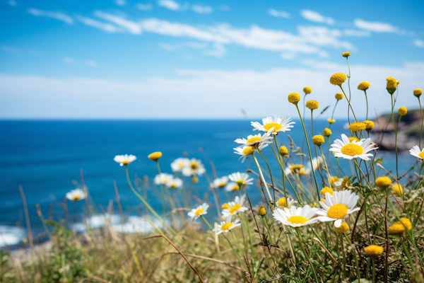 Coastal Bloom: Daisies and Seascape