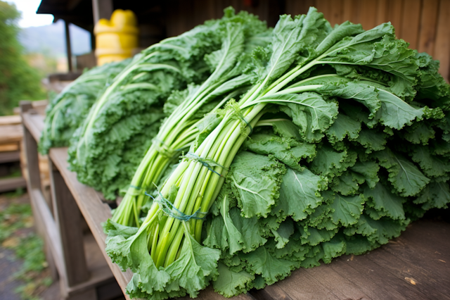 Fresh Bunched Kale with Rustic Backdrop