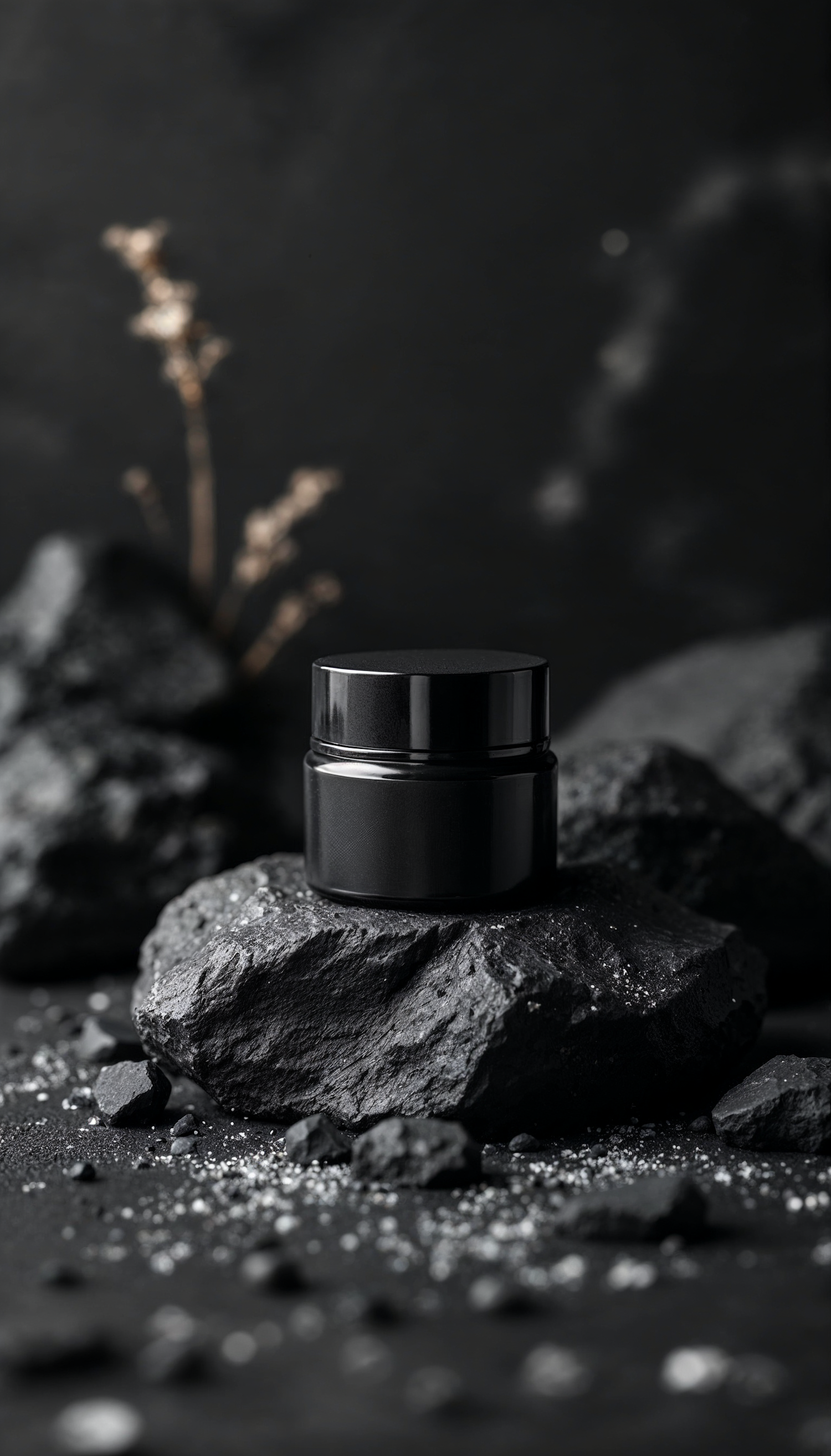 Sleek Black Container on Rock