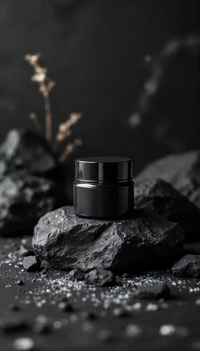 Sleek Black Container on Rock