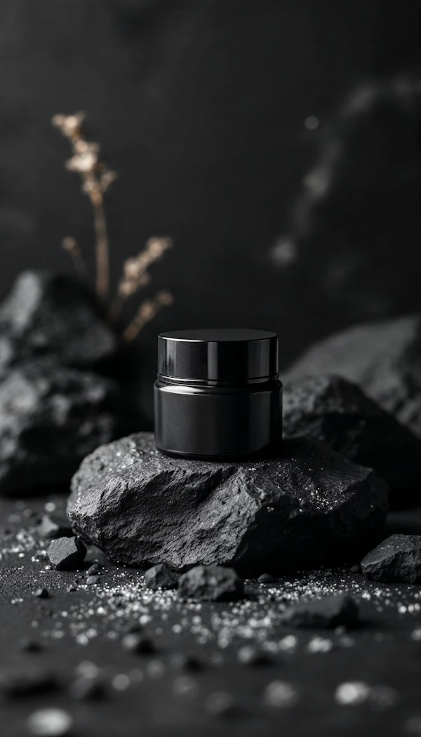 Sleek Black Container on Rock