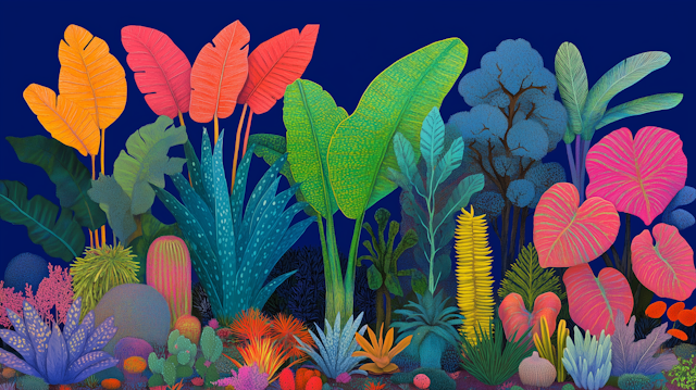 Stylized Tropical Night Garden