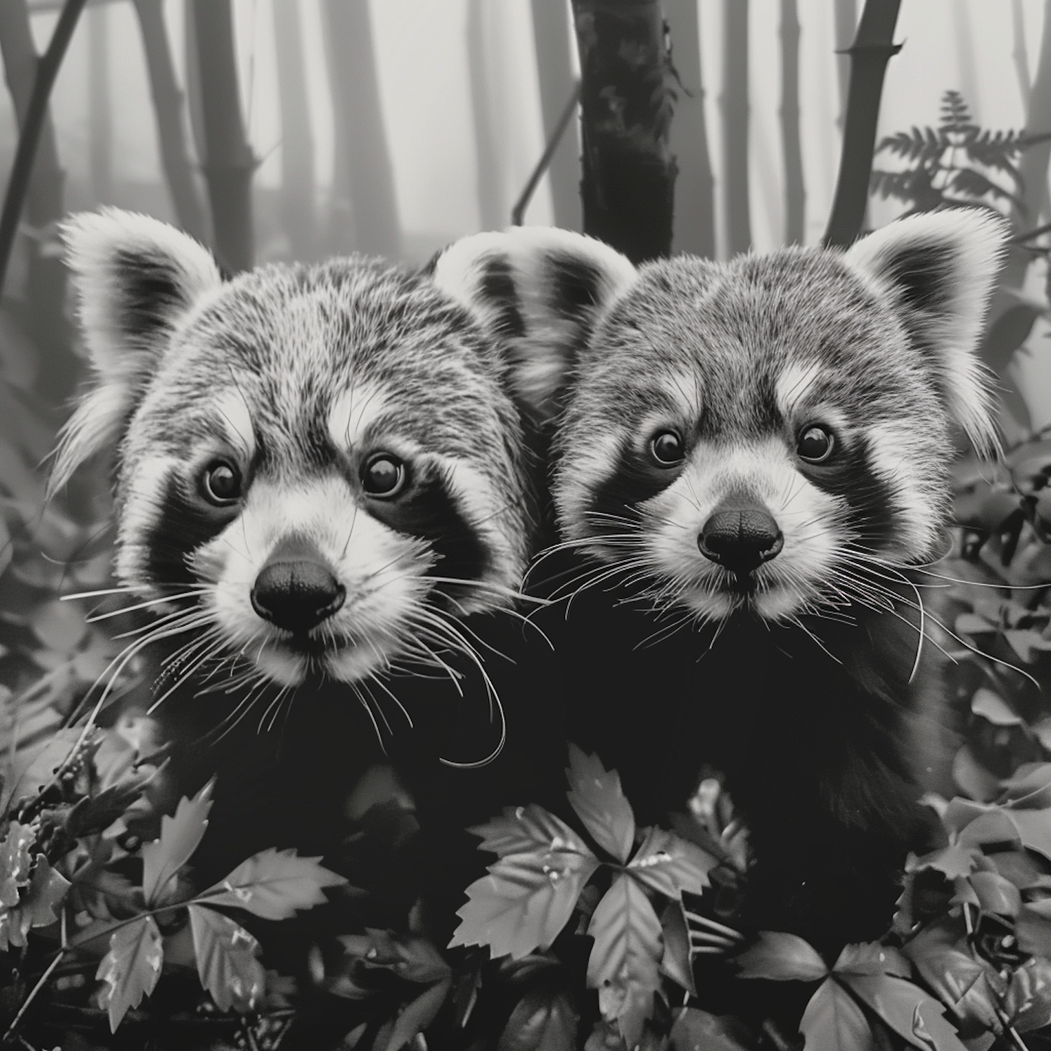 Curious Raccoons in Black and White