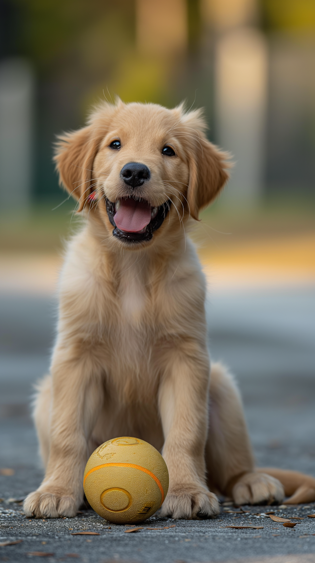 Playful Golden Retriever Puppy with Ball