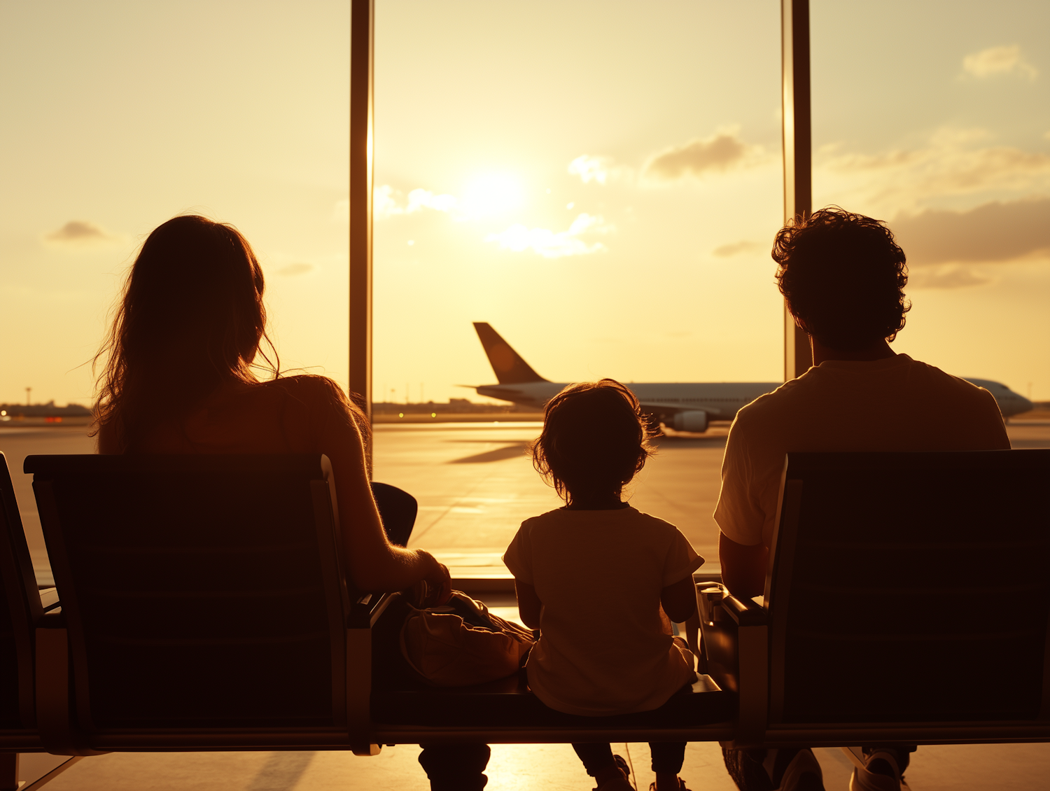 Family at Airport Sunset