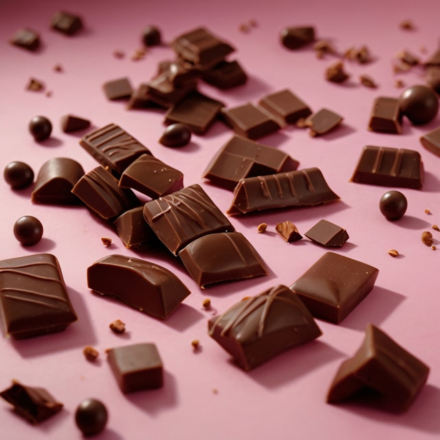 Assorted Chocolate Pieces on Pink Surface