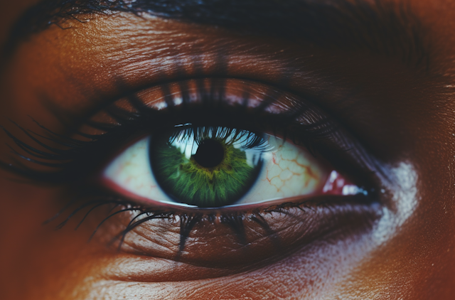 Vivid Green Iris with Mascara-framed Gaze