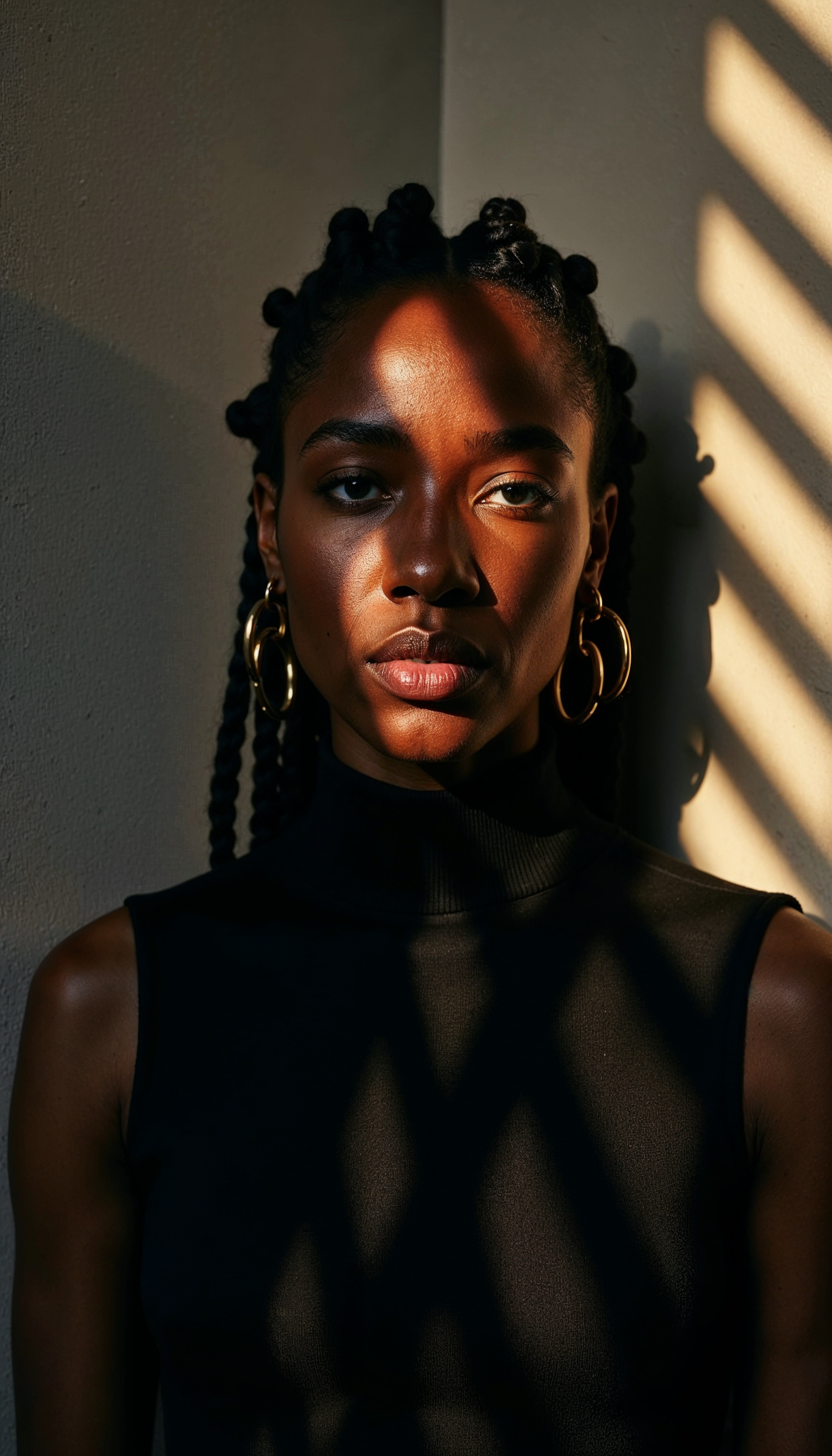 Portrait with Braids and Hoop Earrings