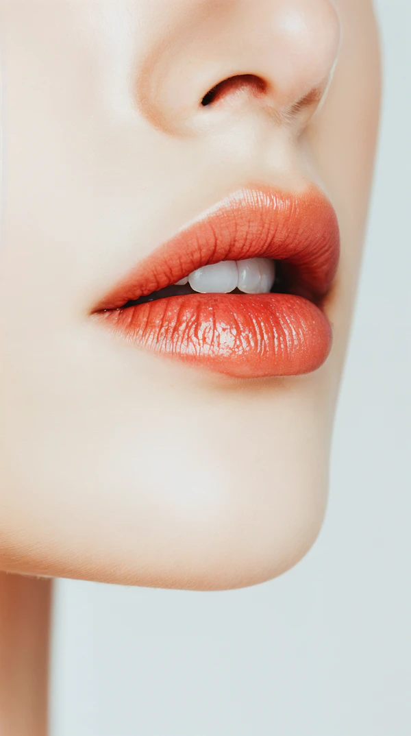 Close-up of Glossy Red Lips