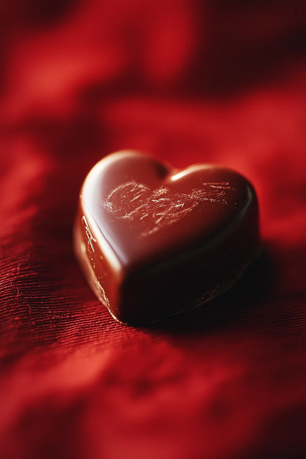 Heart-shaped Chocolate on Red Fabric